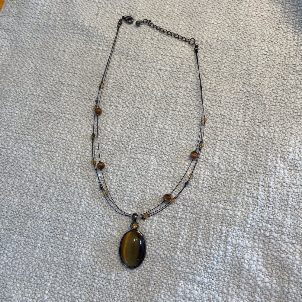 Women's Brown Pendant Necklace with matching earrings